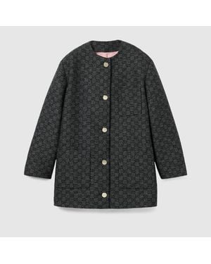 Gucci Veste En Tweed De Laine Boutonnée Gg, Taille - Noir
