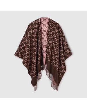 Gucci Cape Aus Gg Wolljacquard - Braun