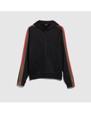 Gucci Silk Cotton Jersey Zip Jacket With Web - Black