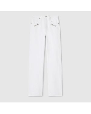 Gucci Cotton Denim Trousers With Horsebit Detail - White