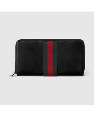 Gucci Web Trademark Zip Around Wallet - Black
