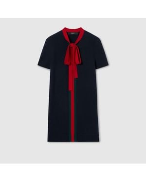 Gucci Knit Wool Cashmere Dress With Web - Black