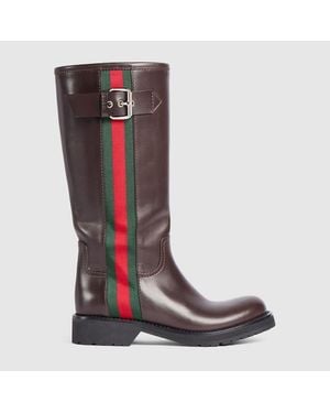Gucci Biker Boot With Web, Uk - Red