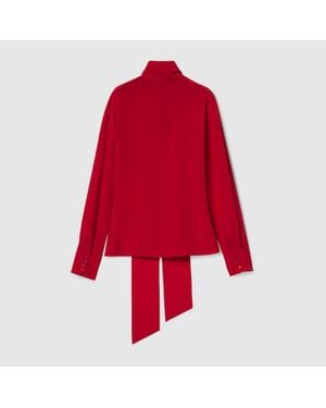 Gucci Bluse Aus Crêpe De Chine Mit Halsschleife, Grösse - Rot