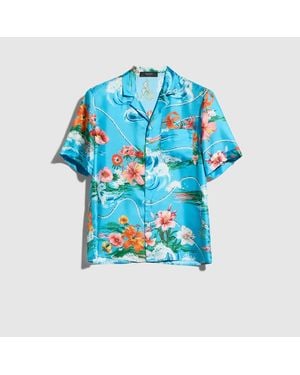 Gucci Printed Silk Twill Bowling Shirt, Size 60, Ready-To-Wear - Blue