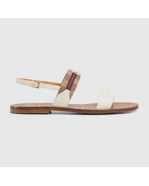 Gucci Damensandale Mit Gg Und Web, Größe - Weiß