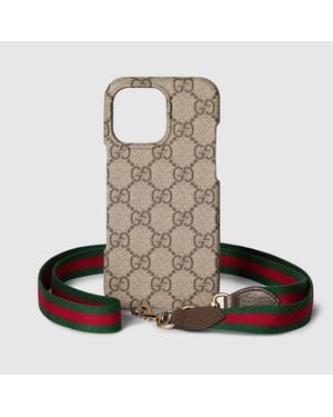 Gucci Ophidia Lanyard Iphone 16 Pro Max Holder, Gg Canvas - Brown