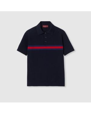 Gucci Poloshirt Aus Baumwoll-Piqué Mit Web, Grösse - Blau