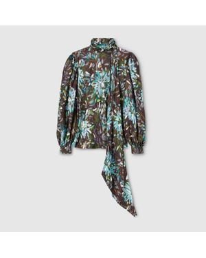 Gucci Printed Silk Twill Shirt - Blue