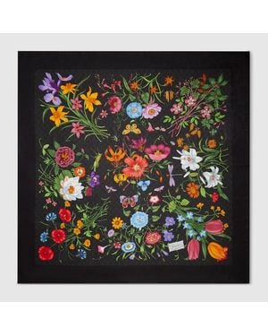 Gucci Halstuch Aus Wolle Und Seide Mit Gg Print - Schwarz
