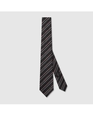Gucci Interlocking G Horsebit Belt Silk Tie, Silk - Black