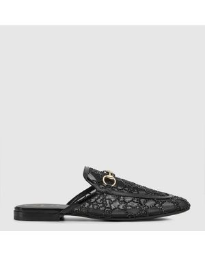 Gucci Princetown Damenslipper Mit Gg Kristallen, Grösse - Schwarz
