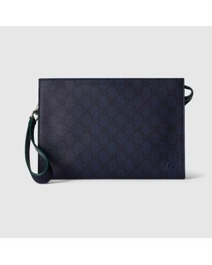 Gucci Pouch Con Finiture Verdi Misura Media - Blu
