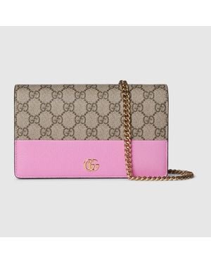 Gucci Gg Marmont Bi-colour Wallet On Chain, Leather - Pink