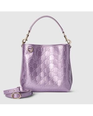 Gucci Gg Emblem Small Bucket Bag, Leather - Purple