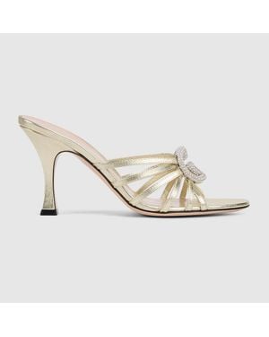 Gucci Slide Sandal With Crystal Interlocking G - White