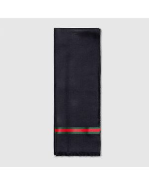 Gucci Double G Silk Cotton Jacquard Stole - Blue
