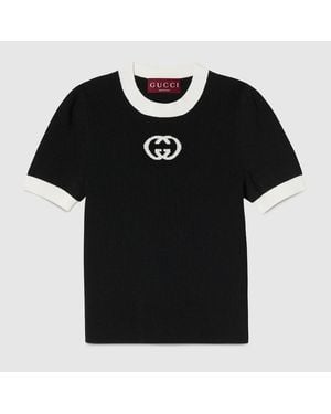Gucci Ribbed T-Shirt With Intarsia - Black