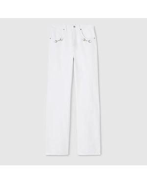 Gucci Cotton Denim Trousers With Horsebit Detail - White