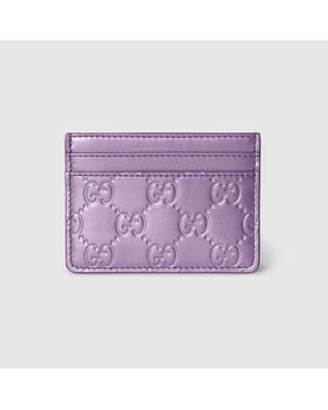 Gucci Gg Emblem Card Case, Leather - Purple