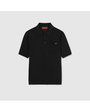 Gucci Poloshirt Aus Feinem Wollstrick Mit Intarsie, Grösse - Schwarz