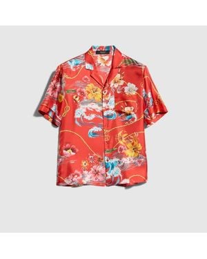 Gucci Printed Silk Twill Bowling Shirt - Red