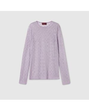 Gucci Fine Silk T-Shirt With Gg Crystals - Purple