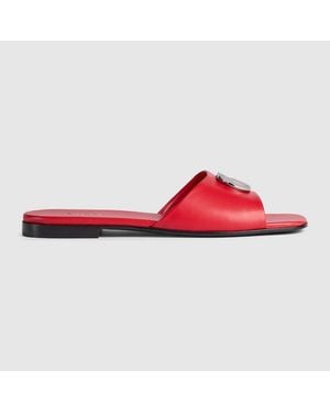 Gucci Sandalia Tipo Chancla Con Doble G Para Mujer, Talla - Rojo