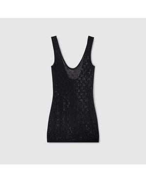 Gucci Gg Crystal Embroidered Dress - Black
