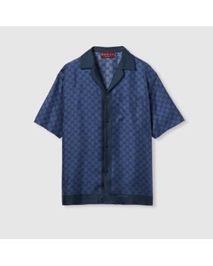 Gucci Printed Silk Twill Bowling Shirt - Blue