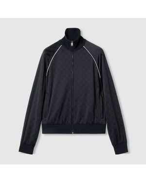 Gucci Nylon Cotton Gg Jacquard Track Top - Blue