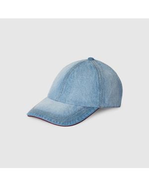 Gucci Baseballkappe Aus Denim Mit Doppel G, Größe - Blau