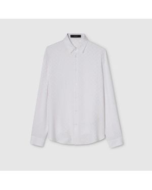 Gucci Gg Silk Jacquard Shirt, Size 15 - White