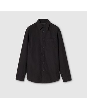 Gucci Gg Cotton Poplin Shirt, Size 14 - Black