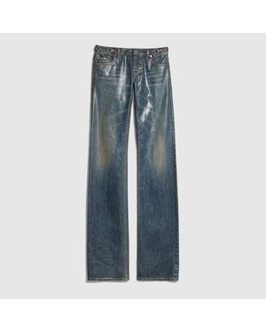 Gucci Cotton Denim Trousers With Coating - Blue