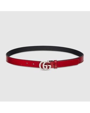 Gucci Thin Belt With Double G Buckle, Size 100 - Red