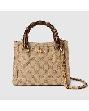 Gucci Diana Crystal Small Tote Bag, Original Gg Fabric - Metallic