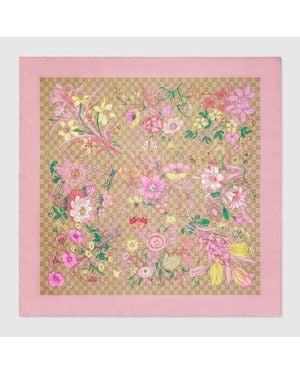 Gucci Printed Gg Silk Twill Carré - Pink