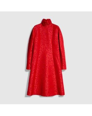 Gucci Floral Wool Brocade Dress - Red
