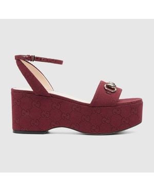 Gucci Horsebit Flatform Sandal, Fabric - Red