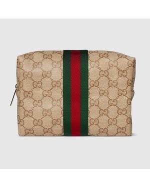 Gucci Large Cosmetic Case With Web, Gg Canvas - Natural