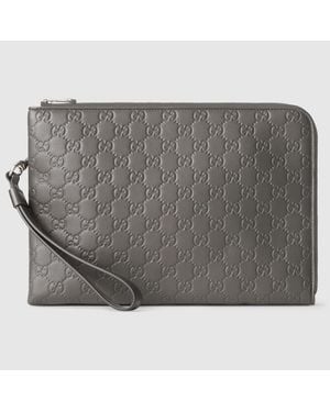Gucci Mittelgroße Gg Emblem Pouch - Grau