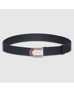 Gucci Gürtel Mit Emailliertem Web-Detail Auf Der Schnalle, Größe 100 - Blau