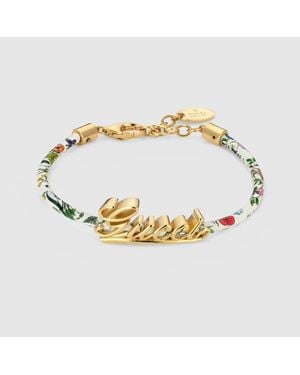 Gucci Leather Bracelet With Script - Metallic