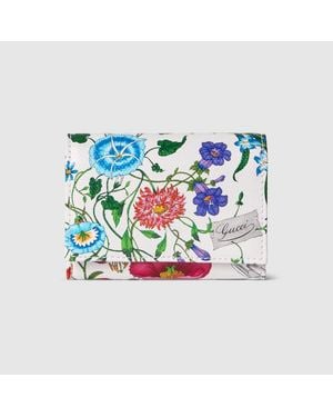 Gucci Flora-Motif Bi-Fold Card Case, Fabric - Blue