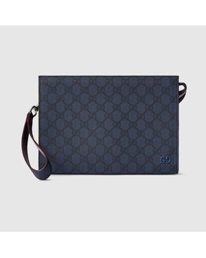 Gucci Pouch Con Finiture Bordeaux Misura Piccola - Blu