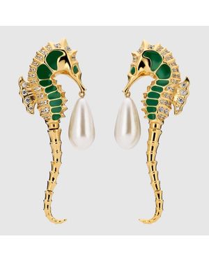 Gucci Pendientes De Caballito De Mar Con Perlas - Metálico