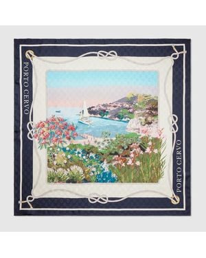 Gucci Printed Silk Carré - Blue