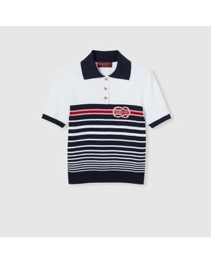 Gucci Cotton Stitch Polo Top With Intarsia - Blue