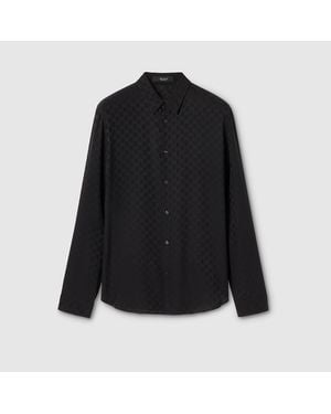 Gucci Gg Silk Jacquard Shirt, Size 15 - Black